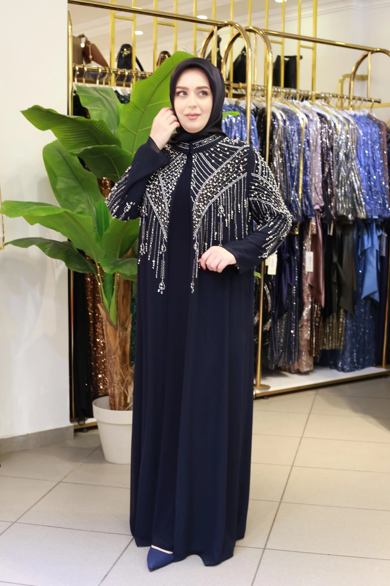 BEY702 İNCİLİ ABAYA TAKIM