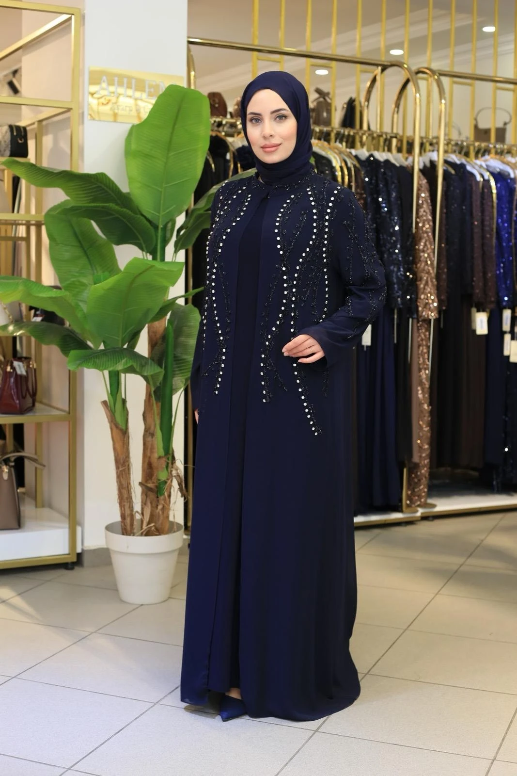 SAWAROSKİ TAŞLI ABAYA TAKIM BEY704 KOD