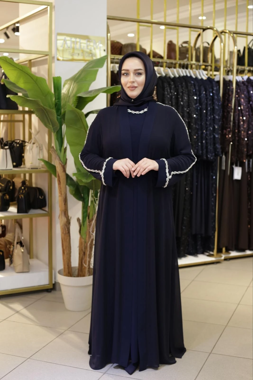 YAKA KOL TAŞLI ABAYA TAKIM 5211 KOD