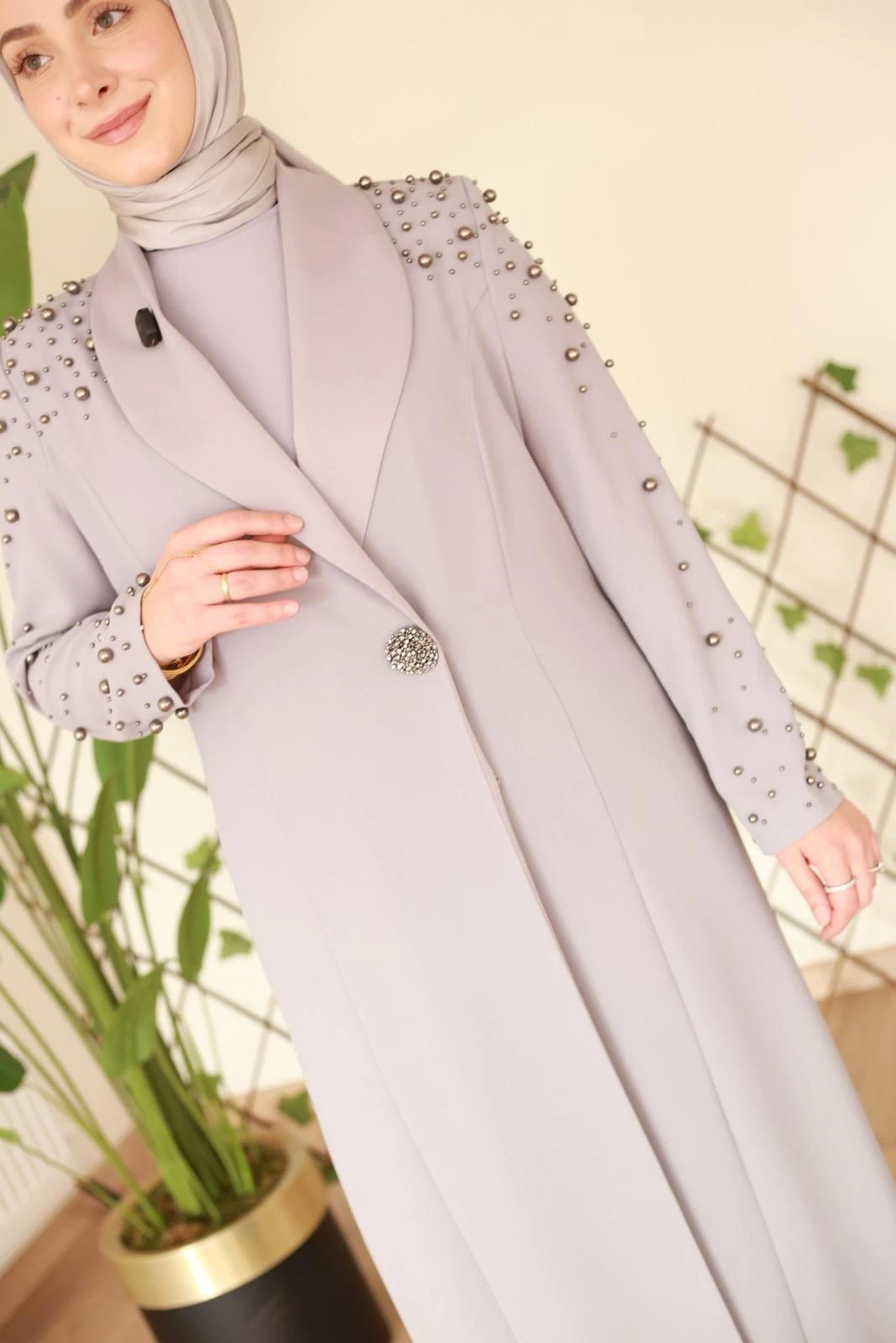 SİYAH İNCİ BASKILI ABAYA TAKIM 5116 KOD